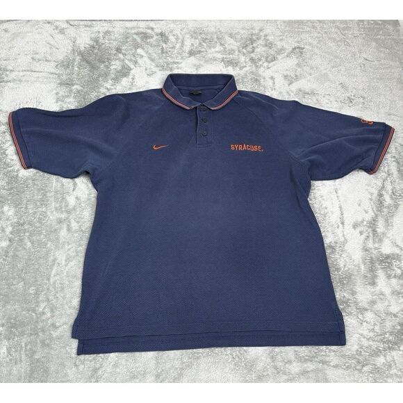 Nike Syracuse Orange Short Sleeve Polo Shirt Men's Size Large Blue - Picture 1 of 10